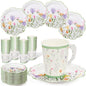 FillTouch 24 Sets Wildflower Floral Paper Tea Cups and Saucers Disposable Paper by FillTouch
