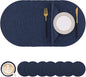 Homaxy Round Faux Leather Placemats and Coasters, Washable Dual-Side Table Mats, Wipeable Heat-Resistant Dining Place Mats for Outdoor and Indoor, Set of 8, Diameter 13 and 3.93 inch, Navy Blue