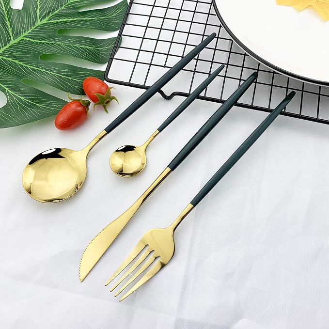 JASHII Flatware Serving Set 24 Piece, Stainless Steel Silverware Set, Modern - Image 2