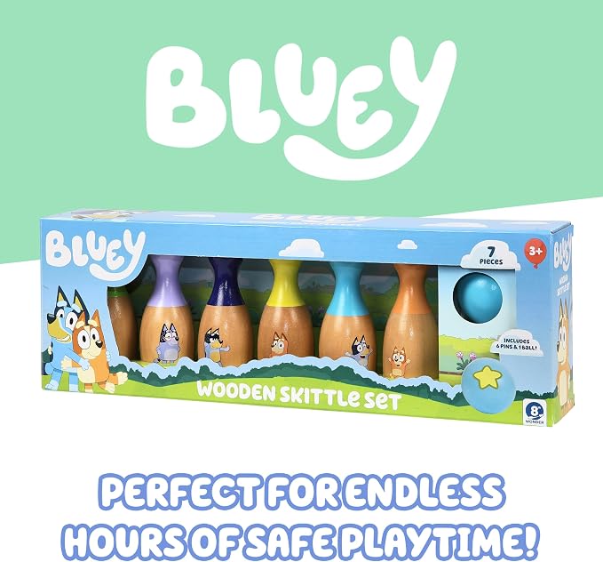 Bluey Wooden Bowling Set, 6 Character Pins, Indoor & Outdoor | Durable wood - Image 6