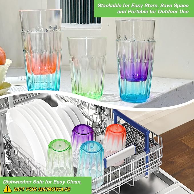 Plastic Drinking Glasses Set of 8，15oz Plastic Cups Reusable Tumblers | Water - Image 6