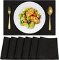 Cloth Placemats, Set of 6 Heat-Resistant Cotton Linen Blend Double Layered Machine Washable Place Mats, Wrinkle Free Thick Fabric Dining Table Mats for Indoors & Outdoors (Black, 6)