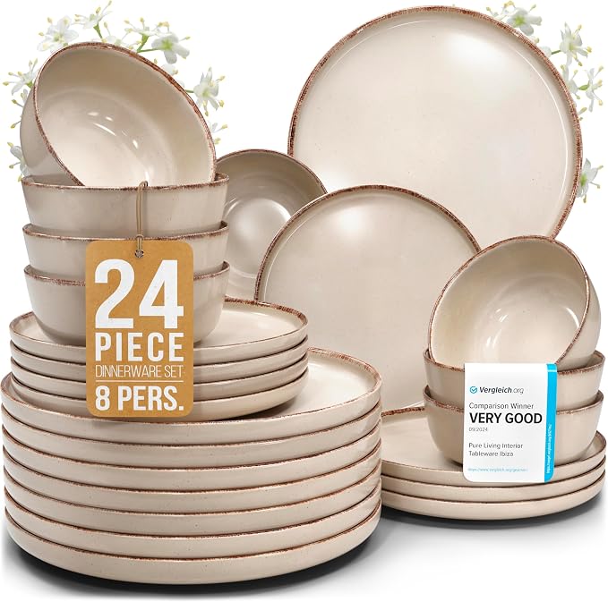 24 Piece Stoneware Dinnerware Set by PURELIVING