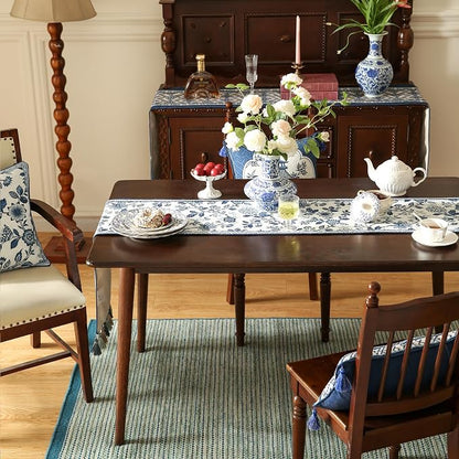bilin gaier Designer French Linen Extra Long Table Runner, Floral Pattern - Image 7