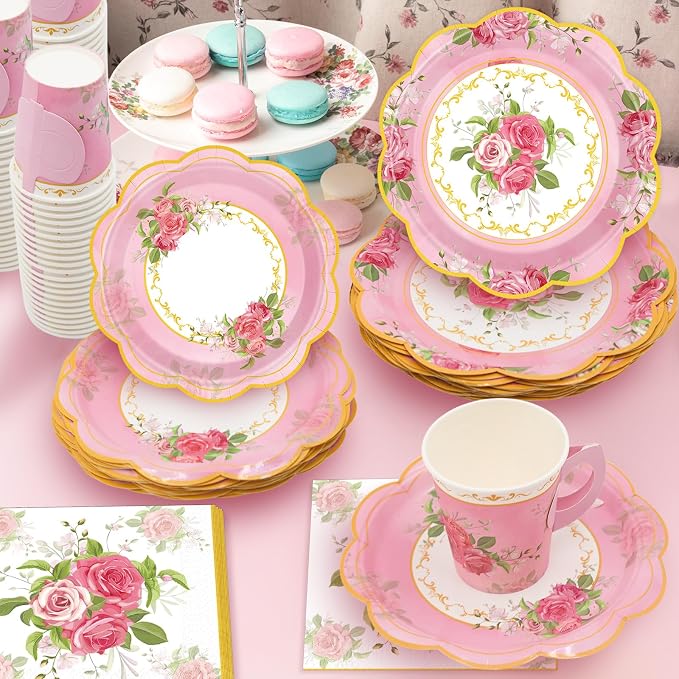 200Pcs Floral Tea Cups and Saucers - Image 2