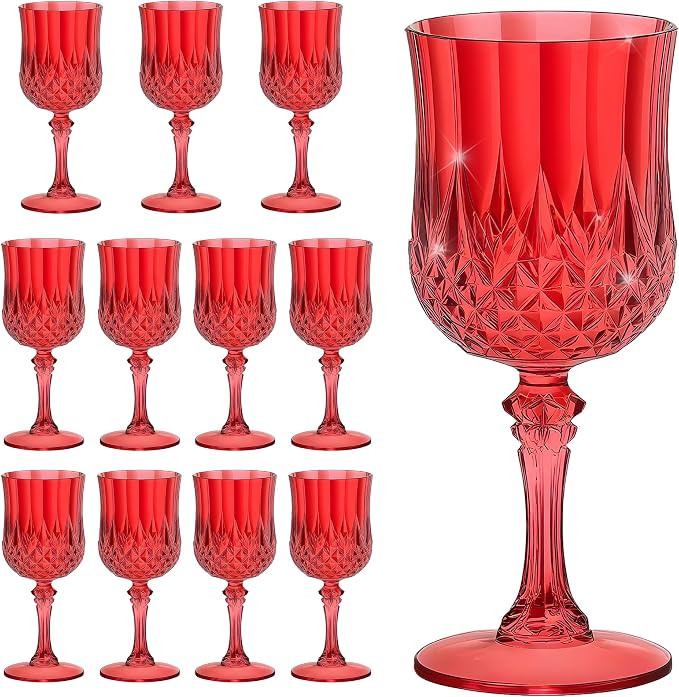 7OZ Plastic Wine Glasses, Reusable Vintage Goblets Unbreakable Drinking Glasses by Unknown
