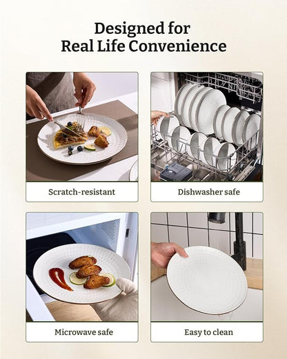 Famiware Ceramic Plates and Bowls Sets, Embossed Dishes Dinnerware - Image 6