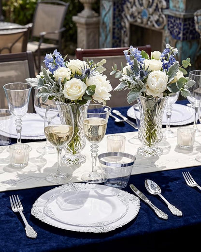 100 Pcs White Silver 7.5" Dessert Plates | 7.5" Disposable Dessert Plates - Image 5