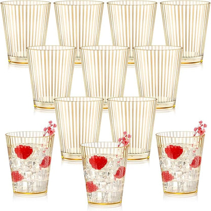12 PCS Plastic Ribbed Drinking Glasses 10oz Gold Vintage Ripple Stemless Wine by SHIQIKEJIPTY