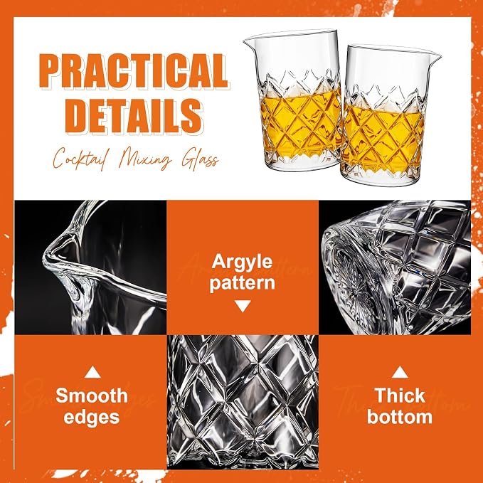 4 Pcs Cocktail Mixing Glass 24 oz Crystal Stirring Glass Thick Bottom Seamless - Image 3