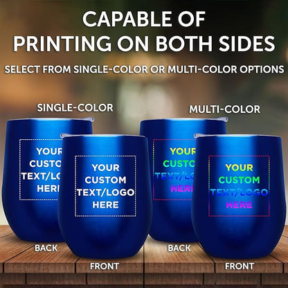Custom Stemless Wine Glass Tumblers with Lids by Largo 11 oz. Set of 24, Personalized Bulk Pack - Perfect for Wine, Cocktails, Other Hot & Cold Beverages - Blue