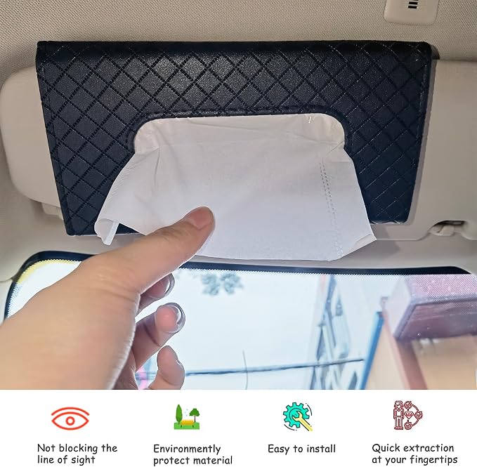 Car Sun Visor Tissue Holder, Car Napkin Holder, Premium PU Leather, Mask Holder - Image 2