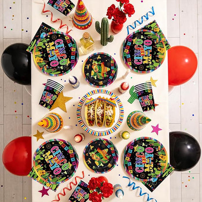 250Pcs Cinco De Mayo Decorations Mexican Fiesta Plates and Napkins Black Mexico - Image 6