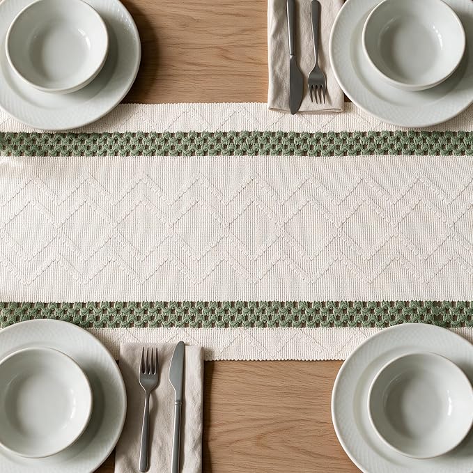 Artoid Mode Sage Green Stripe Woven Rustic Table Runner 12x72 Inch | Holiday - Image 5
