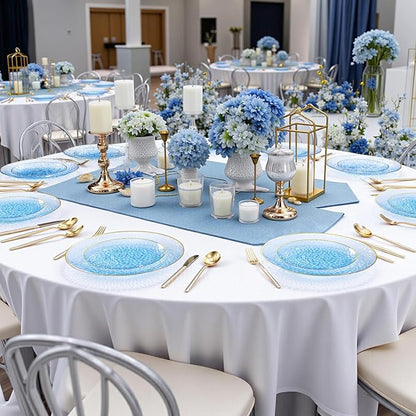 Rubtlamp 150Pcs Blue Plastic Plates, Gold Plastic Dinnerware Set For 30 Guest, Hammered Heavy Duty Plates with Gold Rim Include 30Dinner Platos, 30Salad Platos,90 Cutlery