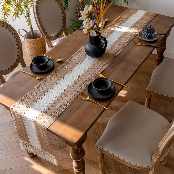 EMMTEEY Boho Table Runner with Tassels 94 Inches Long, Scratch & Heat Resistant - Image 3