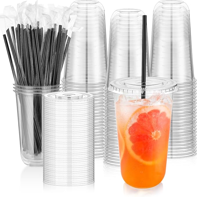 tchrules 100 Set 18oz Clear Round Bottom Plastic Cups by Tchrules