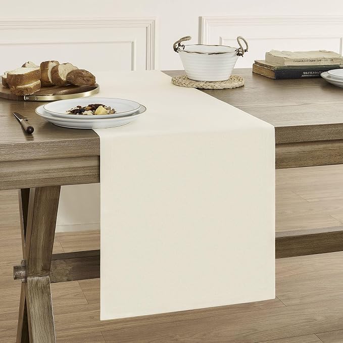 Basic Linen Style Table Runner, 14x72 Inch Ivory | Mitered Corner Design by ZEEMARTONLINE