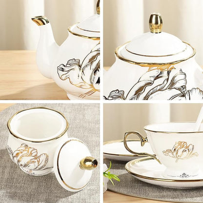 fanquare British Porcelain Tea Coffee Set 22 Piece New Bone China Gold Tulip - Image 2