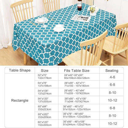 Smiry Rectangle Table Cloth, Wipeable Spillproof Plastic Tablecloths for Dining, Waterproof Vinyl Tablecloth with Flannel Backing for Rectangle Tables, Camping, Outdoor and Indoor (70"x90", Teal)