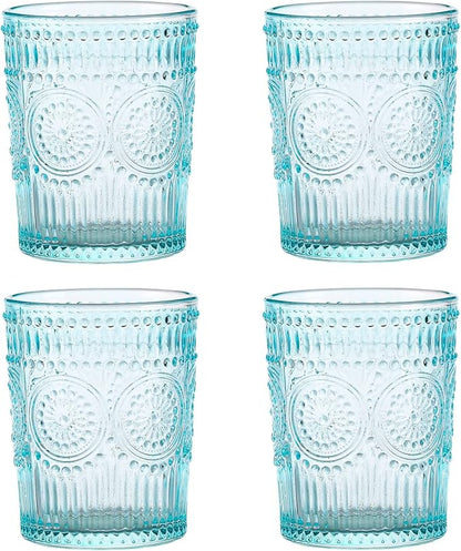 Amzcku Blue Drinking Glasses Set of 4, Vintage Glassware 10 oz- by Amzcku