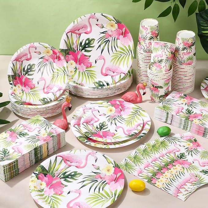 Funnymoom 250 Pcs Hawaiian Flamingo Party Decoration Luau Themed Paper Plates - Image 6