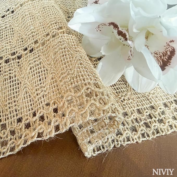 Burlap Placemats Set of 4, 12x18 Inch Natural Cotton Jute and Kitchen Woven - Image 5