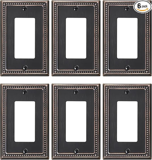 6-Pack Decorator Outlet Cover Plate, Decorative Switch Plates and Outlet Covers, Aged Bronze Metal Wall Plates for Electrical Outlets, Receptacle, GFCI Outlet, Dimmer Switch