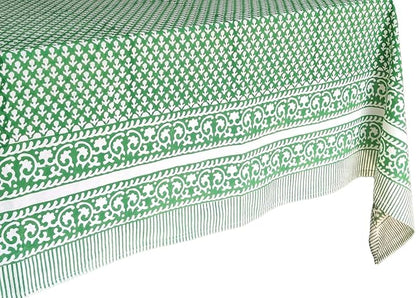 ATOSII Queen Green 100% Cotton Tablecloth, Handblock Print Rectangle Table Cover for Kitchen Dining I Tabletop Linen I Parties, Thanksgiving, Christmas, Wedding, Fall Table Cloth 60 X 108 Inches