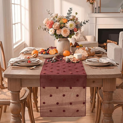 Artoid Mode Red Pom Pom Tulle Table Runner, Seasonal Christmas Washable Kitchen - Image 2