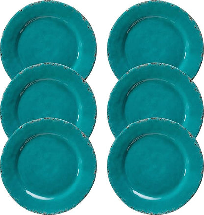 Dinner Plates, 6 Piece Vintage Melamine dinnerware Set, 11-inch Melamine Salad/Dessert Plates, Set of 6, Outdoor Pasta Plates or Shallow Bowl for Patio and Everyday Use, Teal…