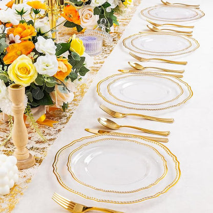 60 Pcs Clear Gold Dinner Plates - Image 5