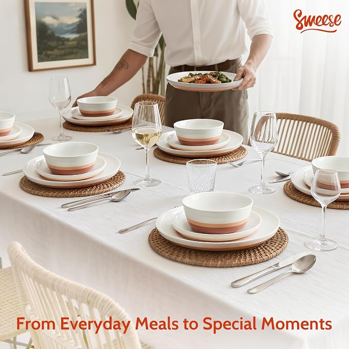 Sweese Plates and Bowls Sets, 18 Pieces Modern Porcelain Dinnerware Set - Image 9