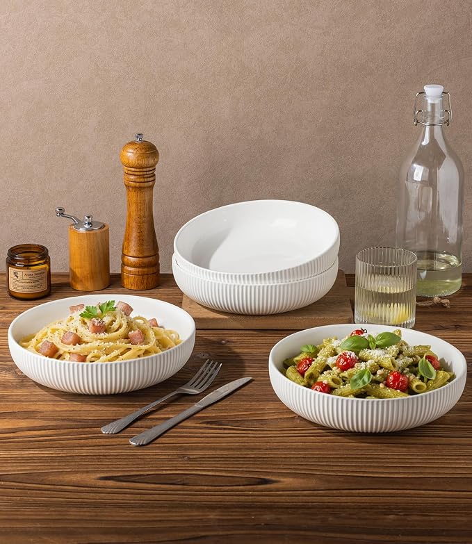 8.5" Ceramic Pasta Bowls Set of 4, Salad Bowls | Versatile Serving Bowls - Image 5