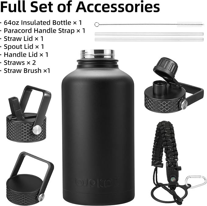 BJPKPK 64oz Insulated Water Bottle, Half Gallon Water Jug - Image 3