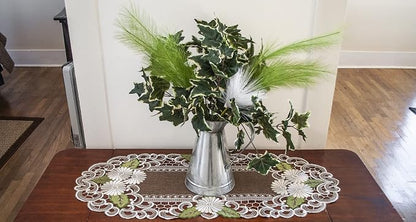 LINENS ART AND THINGS Table Runner Embroidered Pearlescent Daisy Flowers - Image 3