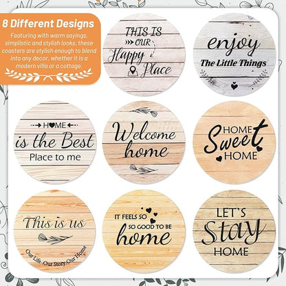 Billbotk House Warming Gifts for Home Decoration, Wood Farmhouse Coasters Set of 8, Drink Coasters for Housewarming Gifts, Coffee Table Decor, Home Decor
