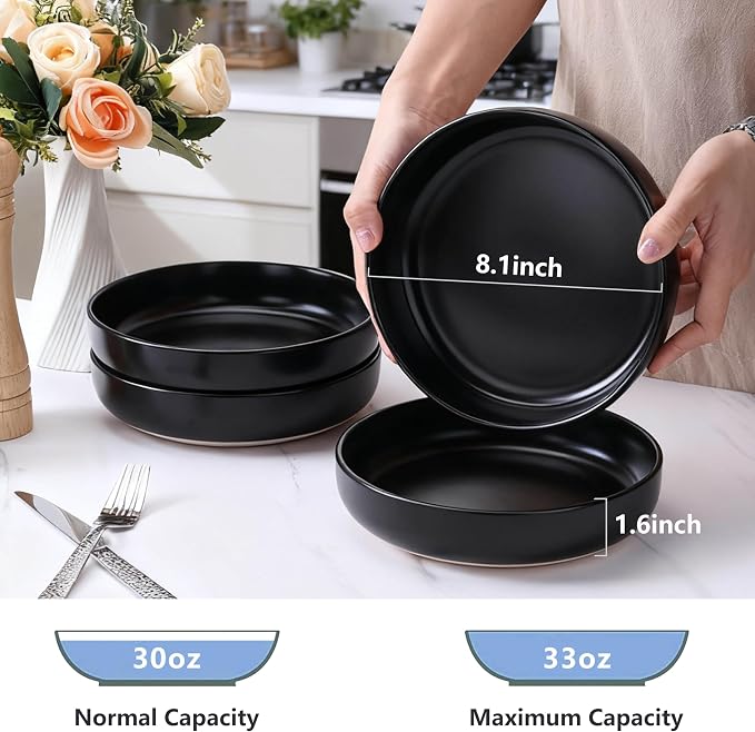 LIANYU Pasta Salad Bowls Set of 4, 33oz Stoneware Serving Kitchen Bowl - Image 2