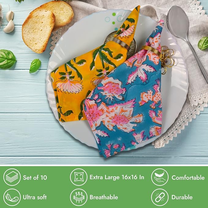 DIYANAIMPEX 10 Pc Cotton Cloth Napkins Hand Block Print Hand Made Size 16x16 - Image 5