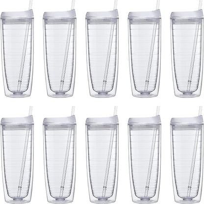 DISCOUNT PROMOS Tall Orbit Acrylic Tumblers 20 oz. Set of 10, Bulk Pack - Perfect for Iced Coffee, Soda, Other Hot & Cold Beverages - Clear