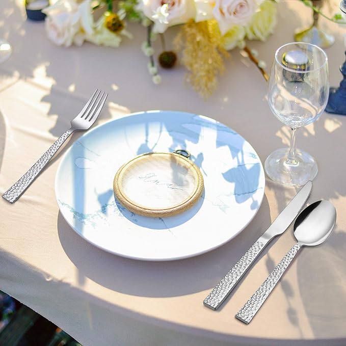 LIANYU 50-Piece Silverware Set for 10, Stainless Steel Flatware Set, Hammered - Image 4