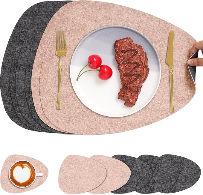 Faux Leather Placemats Set of 6, Dual Sided by Chitomars