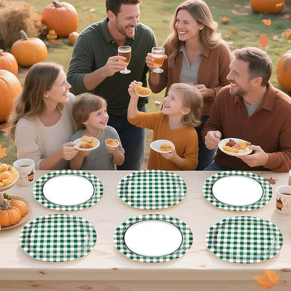 50Pcs Spring Gingham Oval Paper Plates 10" x 12" Large Disposable Heavy Duty Green White Buffalo Checked Plaid Dessert Platters Plates for Spring Birthday Picnic BBQ Party Supplies