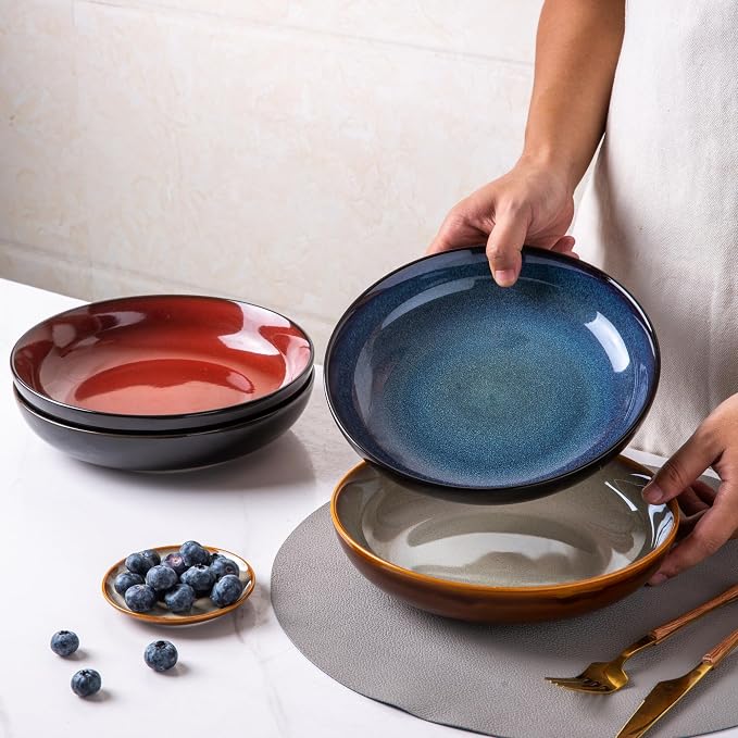 LERATIO 9.0" Ceramic Pasta Bowls Set of 4, 38oz Large Stoneware Bowls Set | - Image 3