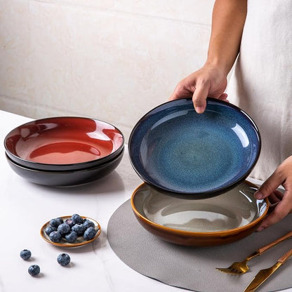 LERATIO 9.0" Ceramic Pasta Bowls Set of 4, 38oz Large Stoneware Bowls Set | - Image 3