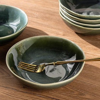 AmorArc Ceramic Cereal Bowls Set of 6, 24 oz Handmade Stoneware Bowls for Cereal Soup Salad Bread, Stylish Kitchen Bowls for Meal, Dishwasher & Microwave Safe-Earth Green