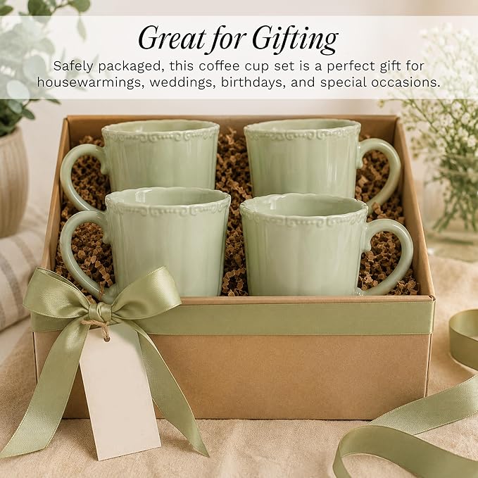 SANGO Bethany Sage Mugs Set of 4, 15 oz Stoneware Green Coffee Mugs, Vibrant - Image 3