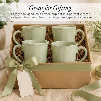SANGO Bethany Sage Mugs Set of 4, 15 oz Stoneware Green Coffee Mugs, Vibrant - Image 3
