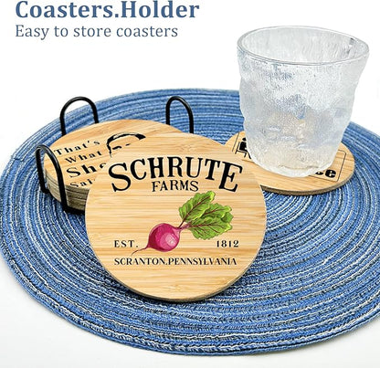 6 PCS The Office Cork Coasters for Drinks,The Office TV Show Merchandise,Funny Set with Coaster Holder,Dunder Mifflin Kitchen Decor,Michael Scott TV Themed Coasters Gifts for Fans