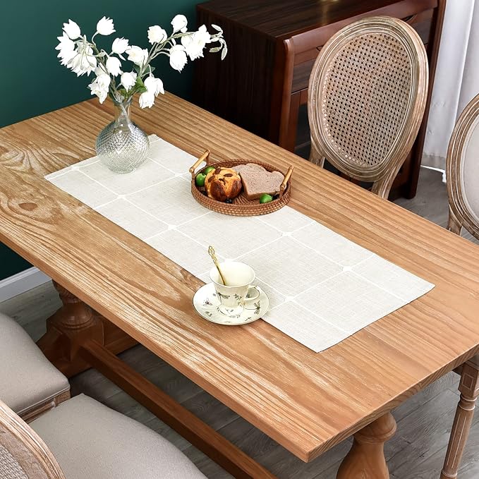 NEWISHER Rustic Embroidered Plaid Cloth Small Table Runner 36 inches | by Newisher